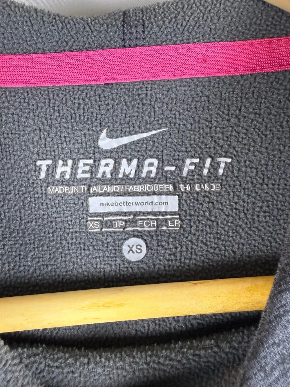 Nike Therma-FIT Gray Pink Pullover Hoodie XS Striped Swoosh Fleece